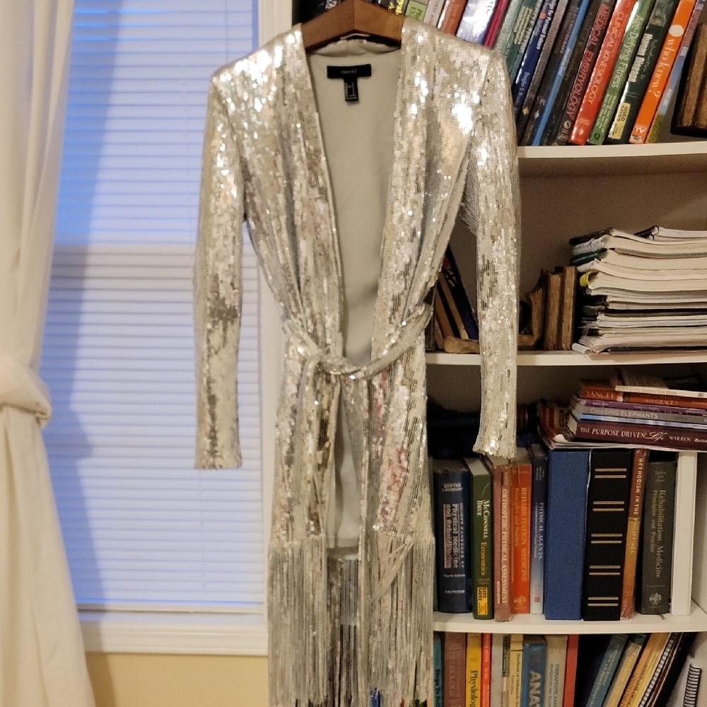 SOLD. Forever 21 Silver Sequin Women's Dress With Belt